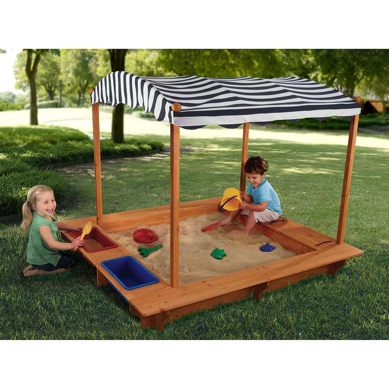 KidKraft Outdoor Sandbox with Canopy - Navy & White