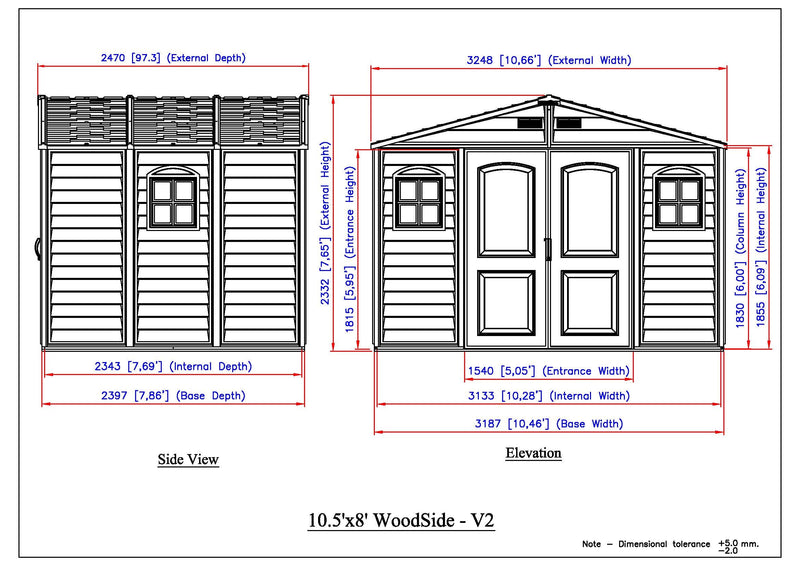 Duramax Woodside Plus - 10ft x 8ft Plastic Garden Shed in Grey