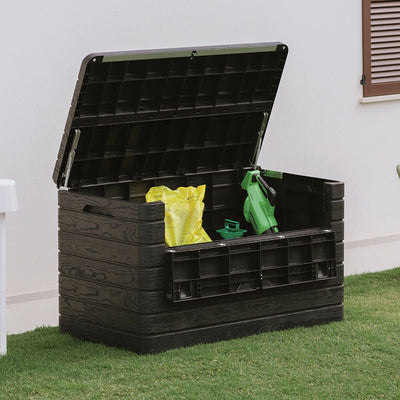 Toomax Dolomiti XXL 970L Garden Storage Deck Box - Anthracite Grey Woodgrain