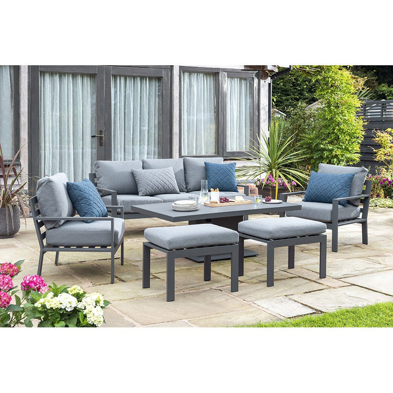 Norfolk Leisure Titchwell Aluminium 7 Seat Lounge Set with Gas Adjustable Table - Dark Grey