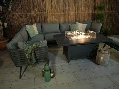 Mayfair 8 Seat Corner Lounging Set With Rectangular Fire Pit Table and 1 Bench