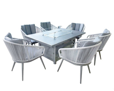 Aspen 6 Seat Rattan Dining Set With Fire Pit Table