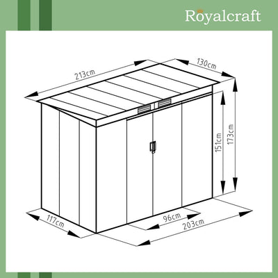 Royalcraft Ascot 1 Galvanised Steel Shed - 7ft by 4.2ft - Green