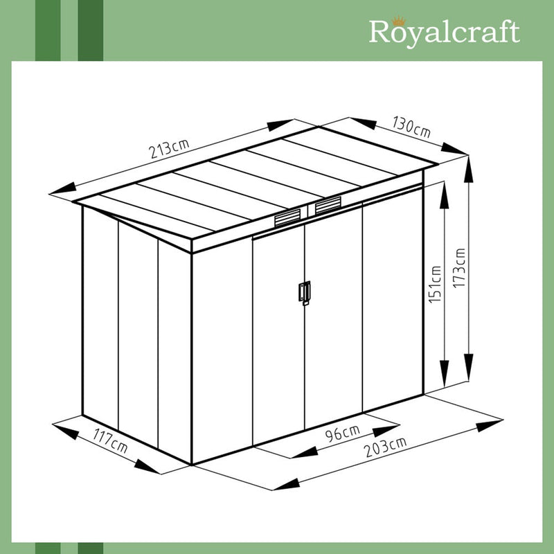 Royalcraft Ascot 1 Galvanised Steel Shed - 7ft by 4.2ft - Green