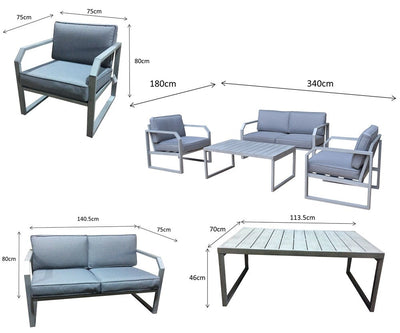 Aluminium 4 Seat Sofa & Chair Set with Coffee Table - Charcoal Grey - Amalfi Range