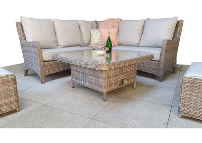 Rattan 8 Seat Corner Dining Sofa with Lift Table and Benches in Grey-Alexandra Range