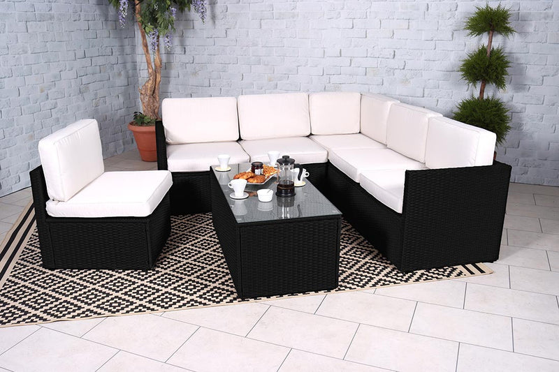 Royalcraft Berlin 6 Seat Rattan Corner Lounge Set - Black