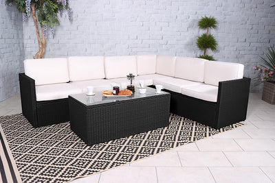 Royalcraft Berlin 6 Seat Rattan Corner Lounge Set - Black