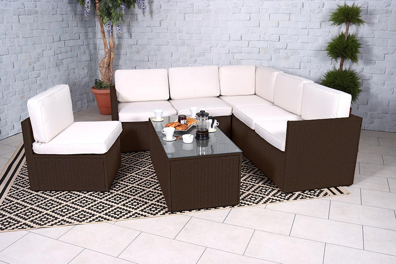 Royalcraft Berlin 6 Seat Rattan Corner Lounge Set - Brown