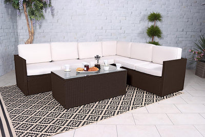 Royalcraft Berlin 6 Seat Rattan Corner Lounge Set - Brown