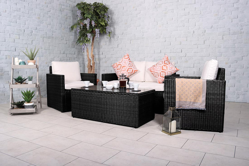 Royalcraft Berlin 4 Seat Rattan Sofa Lounge Set - Black