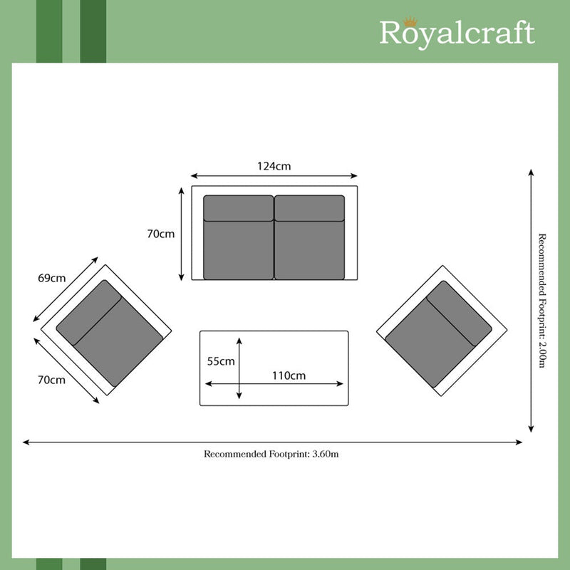 Royalcraft Berlin 4 Seat Rattan Sofa Lounge Set - Black