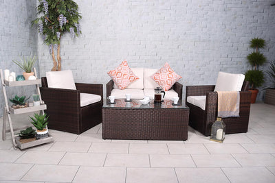 Royalcraft Berlin 4 Seat Rattan Sofa Lounge Set - Brown