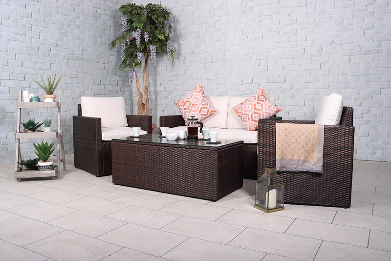 Royalcraft Berlin 4 Seat Rattan Sofa Lounge Set - Brown