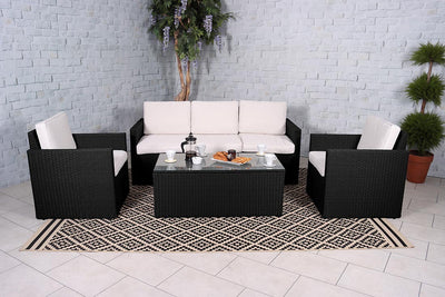 Royalcraft Berlin 5 Seat Rattan Sofa Lounge Set - Black