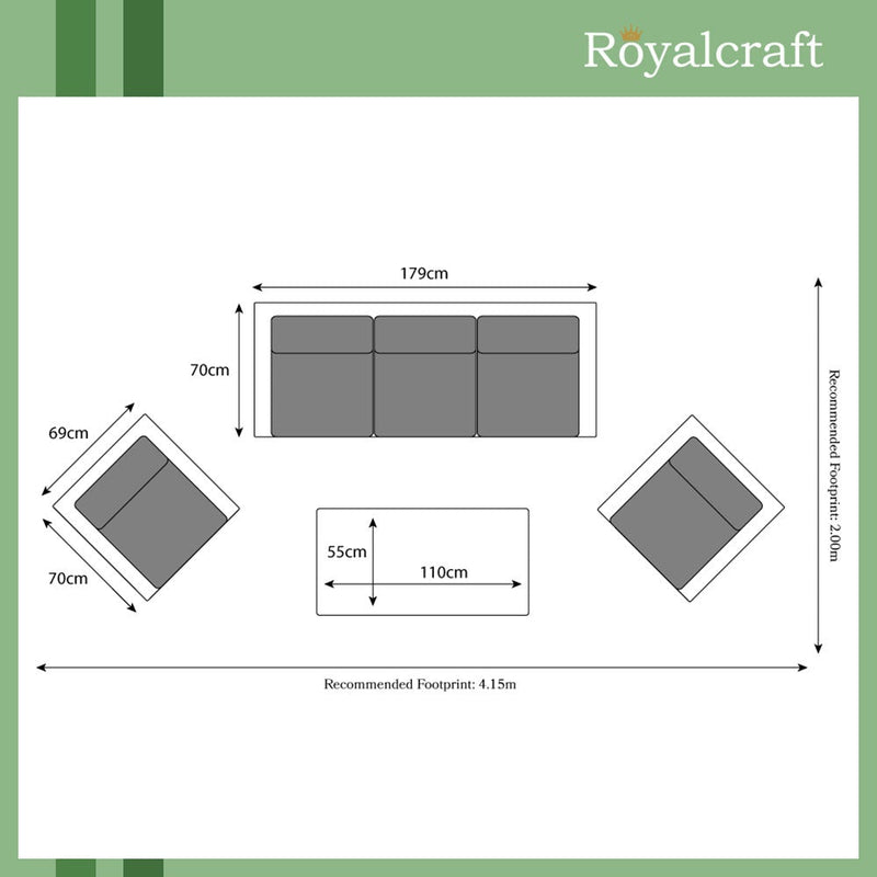 Royalcraft Berlin 5 Seat Rattan Sofa Lounge Set - Black