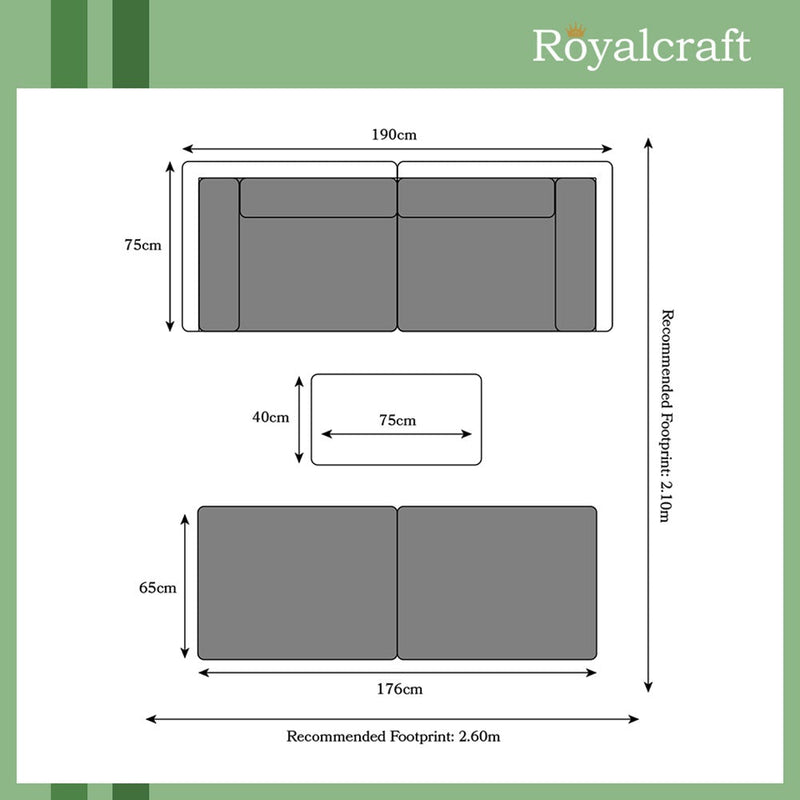 Royalcraft Berlin 4 Seat Rattan Sofa Relaxer Set - Black