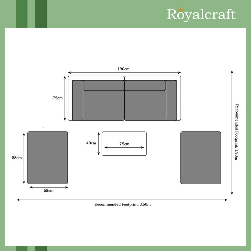 Royalcraft Berlin 4 Seat Rattan Sofa Relaxer Set - Black