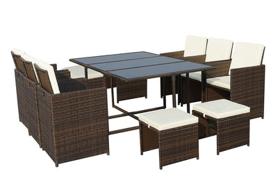 Rattan 10 Seat Cube Set - Brown - Cannes Range