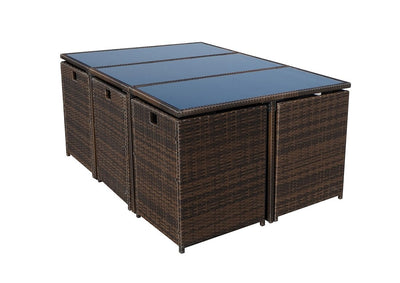 Rattan 10 Seat Cube Set - Brown - Cannes Range