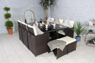 Rattan 10 Seat Cube Set - Brown - Cannes Range