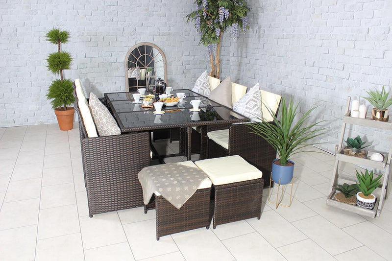 Rattan 10 Seat Cube Set - Brown - Cannes Range