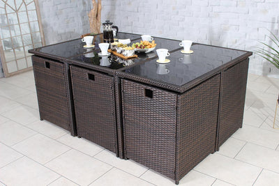 Rattan 10 Seat Cube Set - Brown - Cannes Range