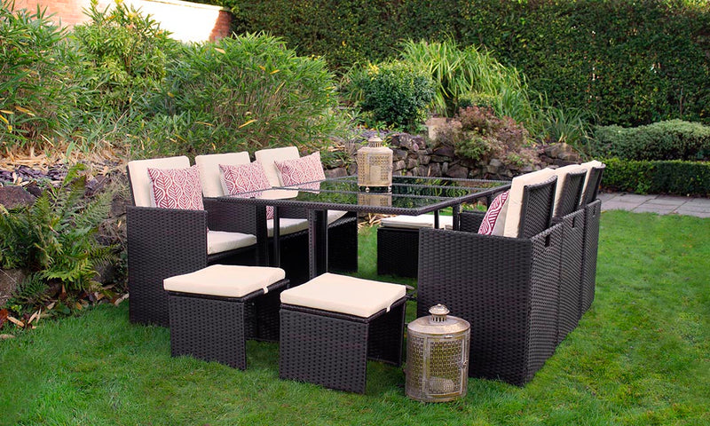 Rattan 10 Seat Cube Set - Brown - Cannes Range