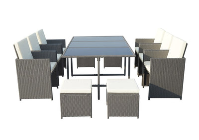 Rattan 10 Seat Cube Set - Grey - Cannes Range