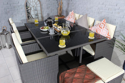 Rattan 10 Seat Cube Set - Grey - Cannes Range