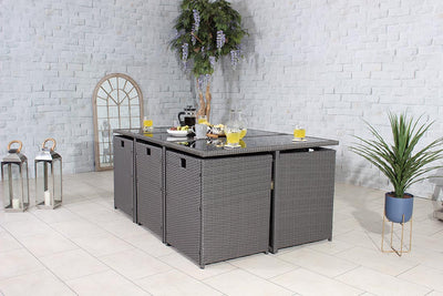 Rattan 10 Seat Cube Set - Grey - Cannes Range