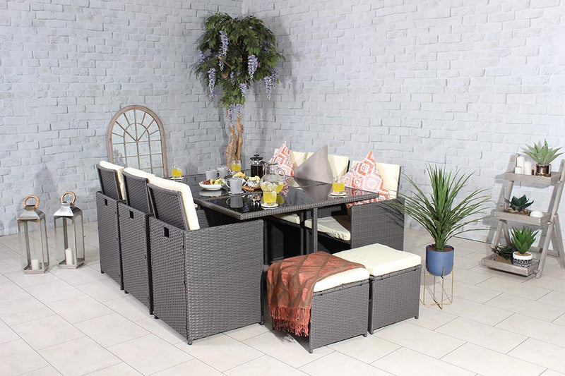 Rattan 10 Seat Cube Set - Grey - Cannes Range