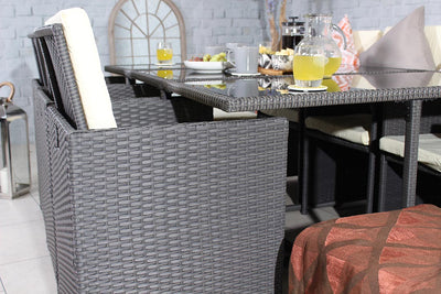 Rattan 10 Seat Cube Set - Grey - Cannes Range