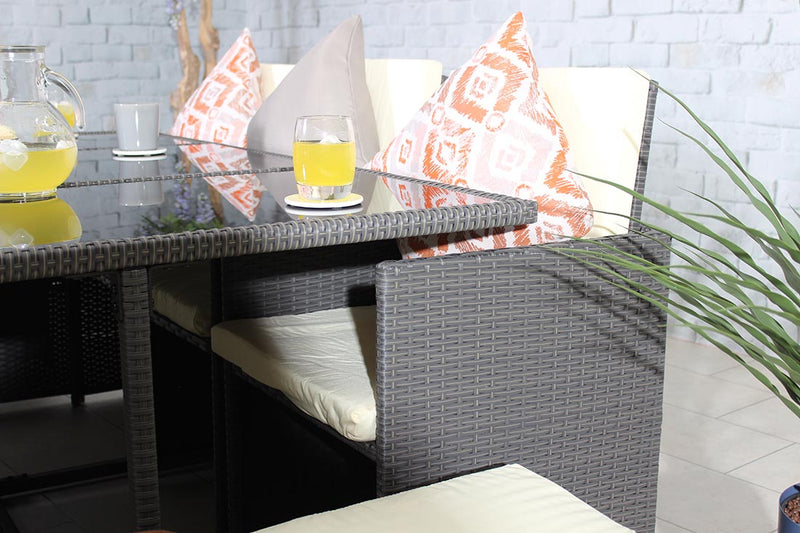 Rattan 10 Seat Cube Set - Grey - Cannes Range