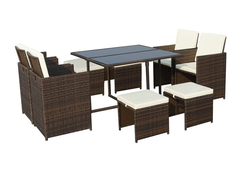 Rattan 8 Seat Cube Set - Brown - Cannes Range