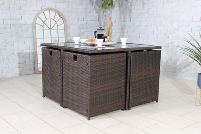 Rattan 8 Seat Cube Set - Brown - Cannes Range