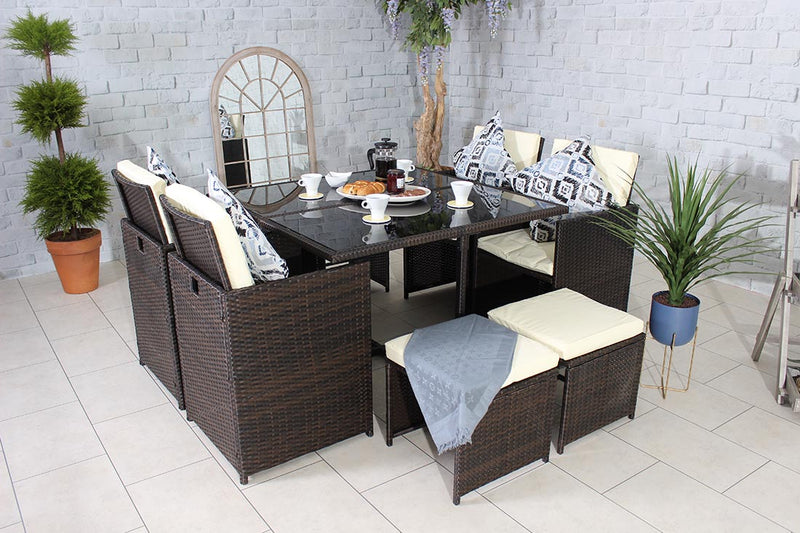 Rattan 8 Seat Cube Set - Brown - Cannes Range