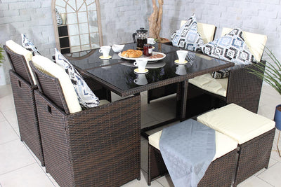 Rattan 8 Seat Cube Set - Brown - Cannes Range