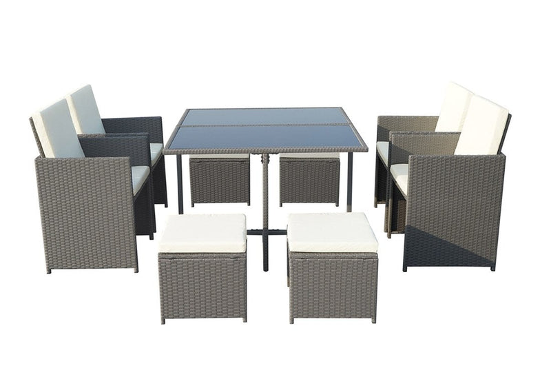 Rattan 8 Seat Cube Set - Grey - Cannes Range