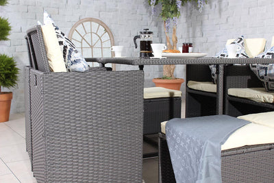 Rattan 8 Seat Cube Set - Grey - Cannes Range