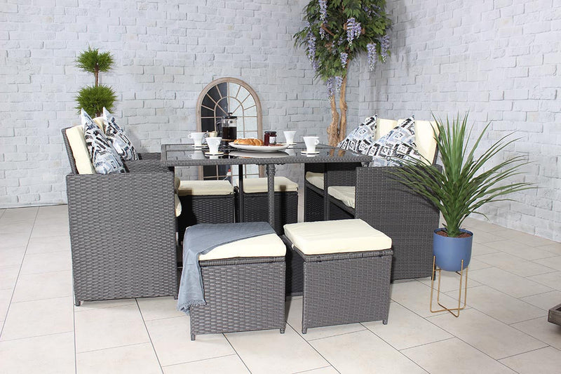 Rattan 8 Seat Cube Set - Grey - Cannes Range