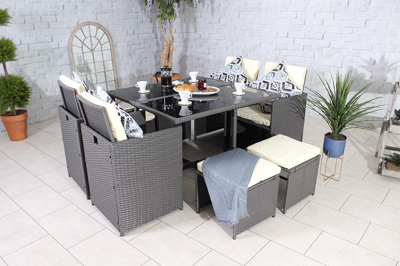 Rattan 8 Seat Cube Set - Grey - Cannes Range