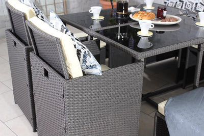 Rattan 8 Seat Cube Set - Grey - Cannes Range