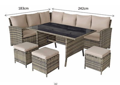 Rattan 8 Seat Corner Dining Set - Natural Brown - New Hampshire Range