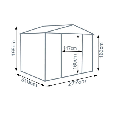 Royalcraft Cambridge 3 Galvanised Steel Shed - 9.1ft by 10.5ft - Grey