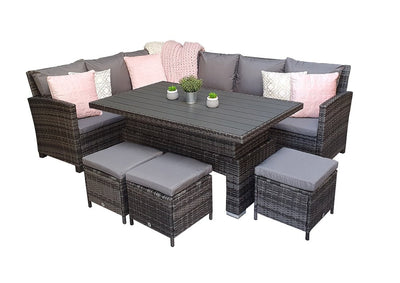 Rattan Corner Dining Set - Lift & Rise Table Polywood Top - Charcoal Grey - New Hampshire Range