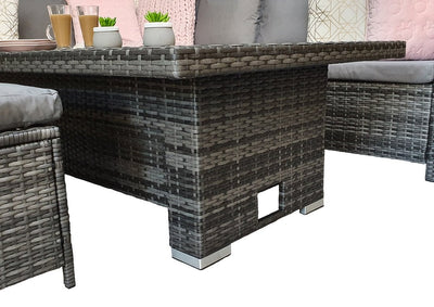 Rattan Corner Dining Set - Lift & Rise Table Polywood Top - Charcoal Grey - New Hampshire Range