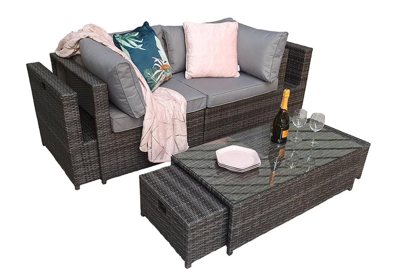 Rattan Modular Corner Sofa Set - Charcoal Grey - Wentworth Range