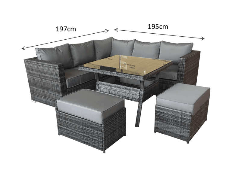 Rattan Corner Dining Sofa Set  - Natural Brown - Grassholme Range