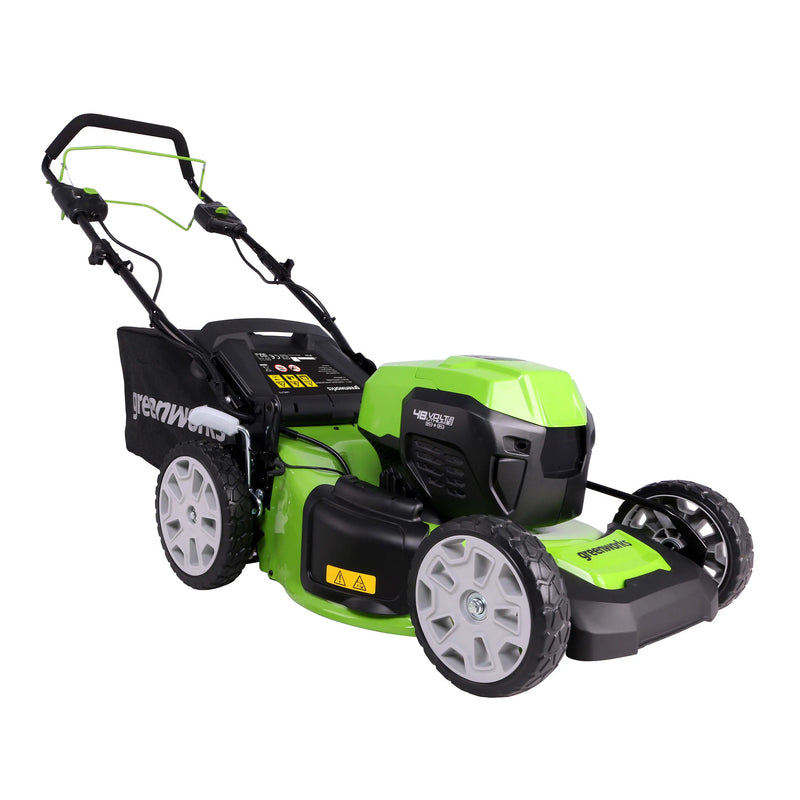 Greenworks 48V (2 x 24V) 36cm Lawn Mower & 24V 25cm Trimmer with Two 4Ah Batteries & Twin Charger